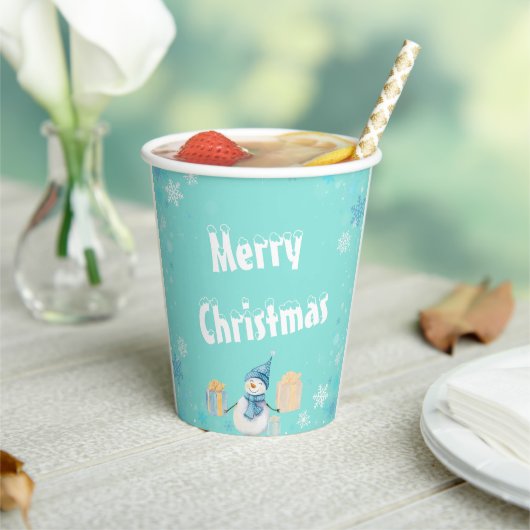 Frohe Weihnachten Snowman mit Geschenken Pappbecher (In Situ)