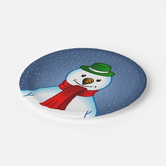 Frohe Weihnachten Snowman Pappteller (Schrägansicht)