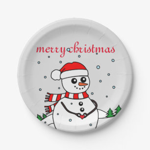 Frohe Weihnachten Snowman Pappteller
