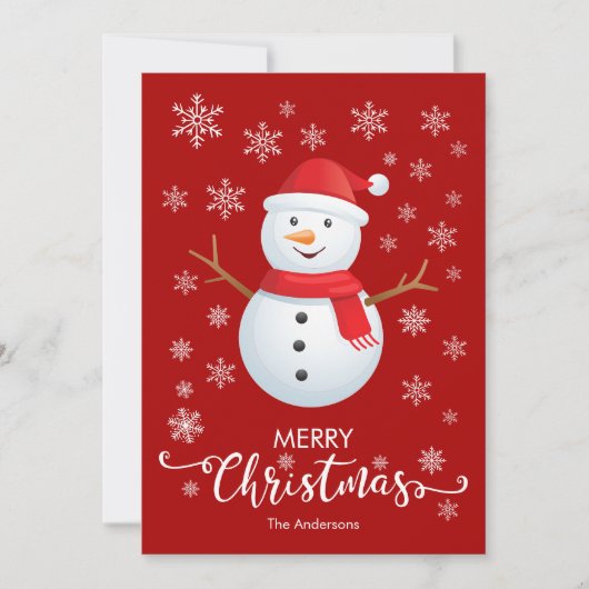 Frohe Weihnachten Snowman Red Christmas Card (Vorderseite)