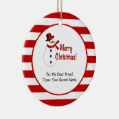 Frohe Weihnachten Snowman Red Stripes Secret Santa Keramik Ornament (Rechts)