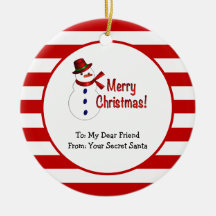 Frohe Weihnachten Snowman Red Stripes Secret Santa