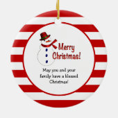 Frohe Weihnachten Snowman Red Stripes Secret Santa Keramik Ornament (Hinten)