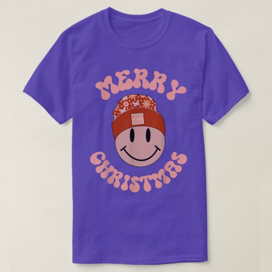 Frohe Weihnachten Snowman Retro Nordpol Lächeln F T-Shirt (Design vorne)