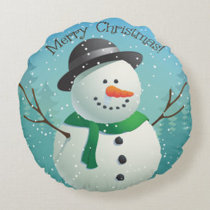 Frohe Weihnachten Snowman Rundes Kissen