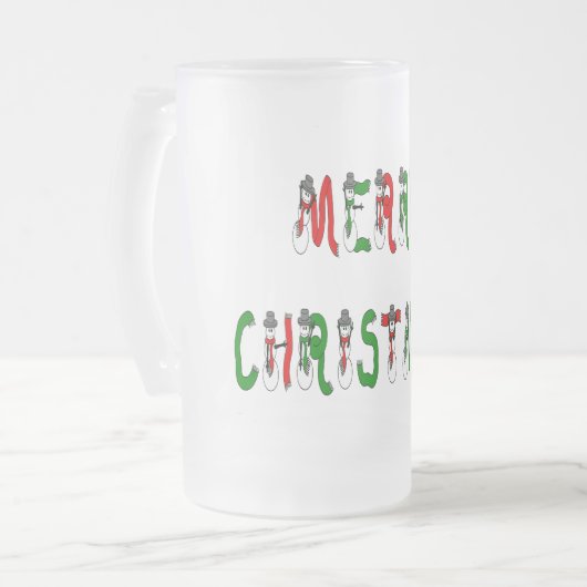 Frohe Weihnachten Snowman Schriftart Mattierte Tas Mattglas Bierglas (Vorderseite Links)