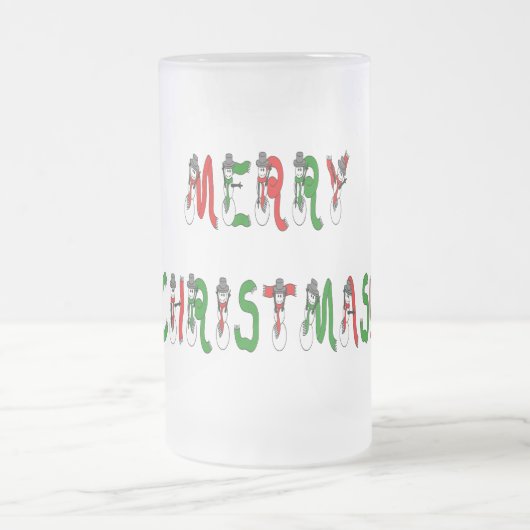Frohe Weihnachten Snowman Schriftart Mattierte Tas Mattglas Bierglas (Mittel)