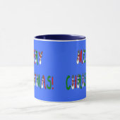 Frohe Weihnachten Snowman Schriftart Tasse (Zentrum)