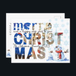 Frohe Weihnachten Snowman Snowflake Winter<br><div class="desc">Am besten, um einander an Jesus und die Gabe der Erlösung dieses Weihnachten erinnern. Frohe Weihnachten Snowman Snowflake Winter Holiday Postcard zeigt einen niedlichen Aquarellschneemann mit Schneeflocken und Frohe Weihnachten mit Foto, das Sie mit Ihrem eigenen ersetzen können. Es zeigt Bibelverse auf der Rückseite: Applaus 20:35 "In allem, was ich...</div>