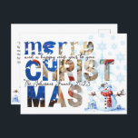 Frohe Weihnachten Snowman Snowflake Winter<br><div class="desc">Am besten, um einander an Jesus und die Gabe der Erlösung dieses Weihnachten erinnern. Frohe Weihnachten Snowman Snowflake Winter Holiday Postcard zeigt einen niedlichen Aquarellschneemann mit Schneeflocken und Frohe Weihnachten mit Foto, das Sie mit Ihrem eigenen ersetzen können. Es zeigt Bibelverse auf der Rückseite: Applaus 20:35 "In allem, was ich...</div>