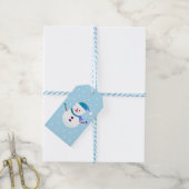 Frohe Weihnachten Snowman Snowflakes Blau Geschenkanhänger (Mit Garn)