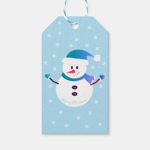 Frohe Weihnachten Snowman Snowflakes Blau Geschenkanhänger