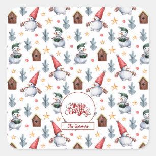 Frohe Weihnachten Snowman Snowflakes Monogram Quadratischer Aufkleber