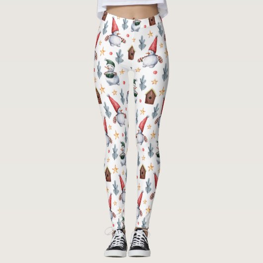 Frohe Weihnachten Snowman Snowflakes Muster Leggings (Vorderseite)