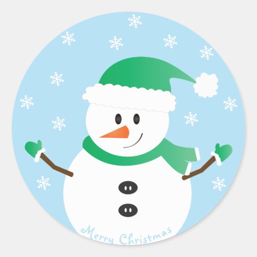 Frohe Weihnachten Snowman Snowflakes Runder Aufkleber (Vorderseite)