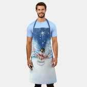 Frohe Weihnachten Snowman Star Night Snowing Trees Schürze (Getragen)
