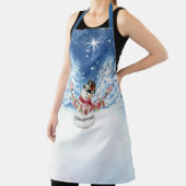 Frohe Weihnachten Snowman Star Night Snowing Trees Schürze (InSitu)