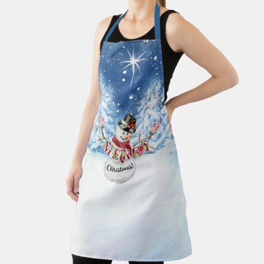 Frohe Weihnachten Snowman Star Night Snowing Trees Schürze (InSitu)