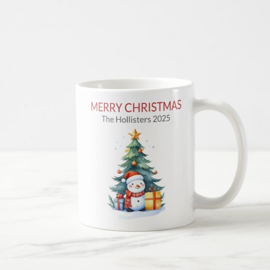 Frohe Weihnachten Snowman Tree Personalisierter Ur Kaffeetasse (Rechts)