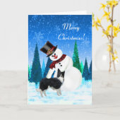 Frohe Weihnachten Snowman und Border Collie Karte (Gelbe Blume)