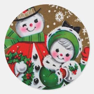 Frohe Weihnachten Snowman und seine Freundin Runder Aufkleber