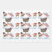 Frohe Weihnachten Snowman Weihnachtsmannmütze Patt Geschenkpapier Set (Vorderseite)