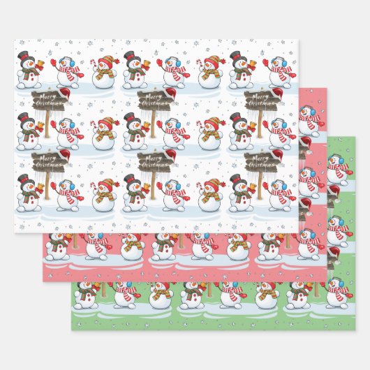 Frohe Weihnachten Snowman Weihnachtsmannmütze Patt Geschenkpapier Set (Set)