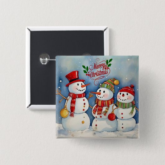 Frohe Weihnachten, Snowmen Feiern Button (Vorne & Hinten)
