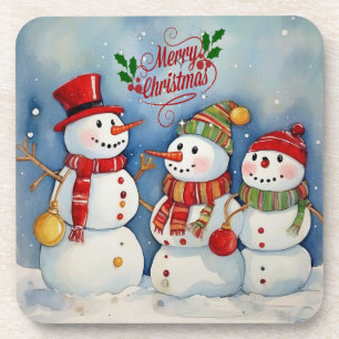 Frohe Weihnachten, Snowmen Feiern Getränkeuntersetzer