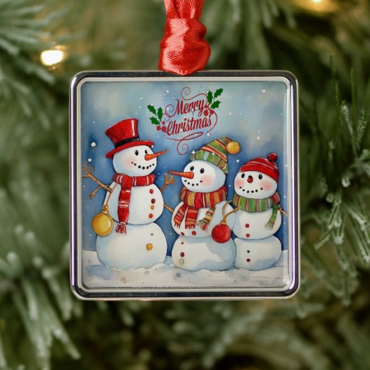 Frohe Weihnachten, Snowmen Feiern Ornament Aus Metall (Baum)