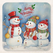 Frohe Weihnachten, Snowmen Feiern Rechteckiger Pappuntersetzer (Vorderseite)