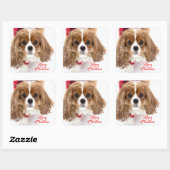 Frohe Weihnachten Snowy Cavalier King Charles Quadratischer Aufkleber (Blatt)