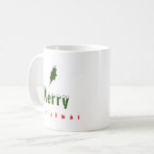 "Frohe Weihnachten" Snowy Holly Leaf Red & Green Kaffeetasse (Vorderseite Links)