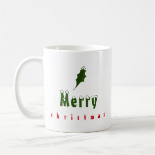 "Frohe Weihnachten" Snowy Holly Leaf Red & Green Kaffeetasse