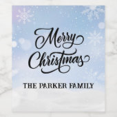 Frohe Weihnachten Snowy Sky Personalisiert Weinetikett (Einzelnes Label)