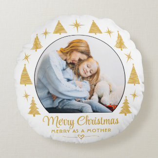 Frohe Weihnachten, so froh wie eine Mutter, weiß-g Rundes Kissen