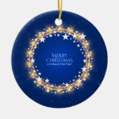 Frohe Weihnachten Sparkling Stars Wreath Blue Keramik Ornament (Vorne)