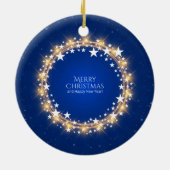 Frohe Weihnachten Sparkling Stars Wreath Blue Keramik Ornament (Hinten)
