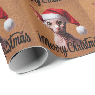 Frohe Weihnachten Sphynx Cat, Xmas Santa Sphynx Geschenkpapier