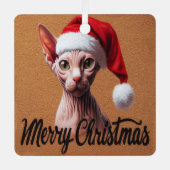 Frohe Weihnachten Sphynx Cat, Xmas Santa Sphynx Ornament Aus Metall (Vorderseite)