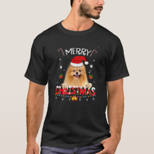 Frohe Weihnachten Spitz Hund Weihnachtsmannmütze L T-Shirt