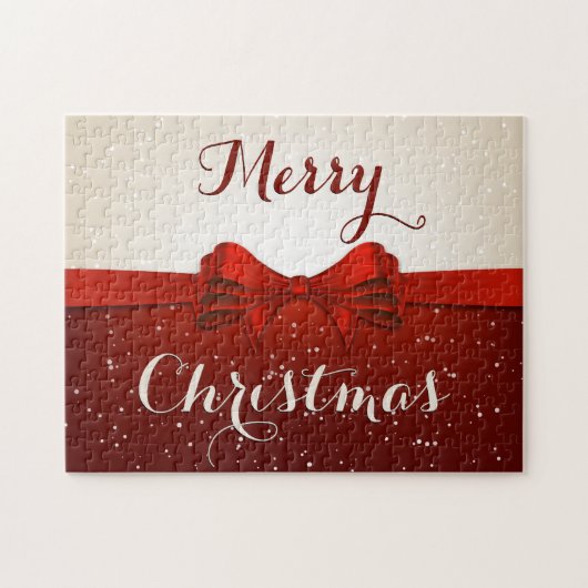 Frohe Weihnachten Split Schnee und Red Ribbon Puzzle (Horizontal)