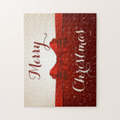 Frohe Weihnachten Split Schnee und Red Ribbon Puzzle (Vertikal)