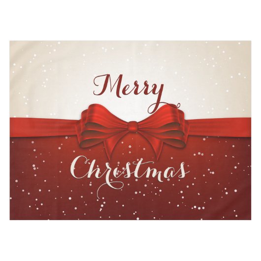 Frohe Weihnachten Split Schnee und Red Ribbon Tischdecke (Vorderseite (Horizontal))