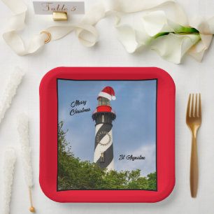 Frohe Weihnachten St Augustine Florida Leuchtturm Pappteller