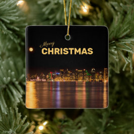 Frohe Weihnachten Stadt Skyline Black&Gold San Die Keramikornament