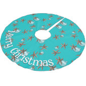 Frohe Weihnachten Starfish auf Sea Blue Polyester Weihnachtsbaumdecke (Schrägansicht)