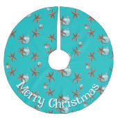 Frohe Weihnachten Starfish auf Sea Blue Polyester Weihnachtsbaumdecke (Vorderseite)
