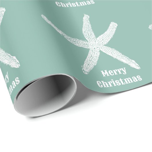 Frohe Weihnachten Starfish Green Beach Trendy Cust Geschenkpapier (Rolleneckpunkt)