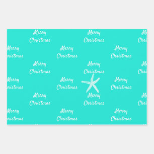 Frohe Weihnachten Starfish Muster Aquamarin Blue G Geschenkpapier Set